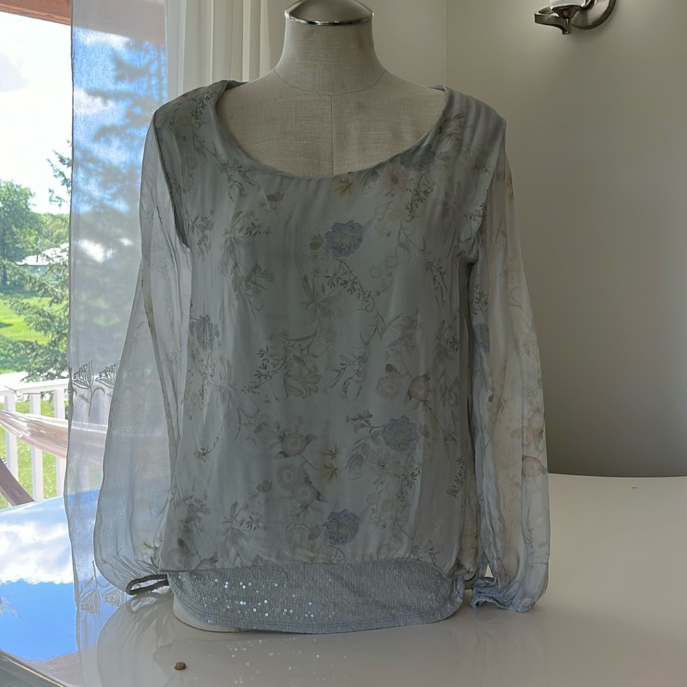 Viola Borghi silk sheer floral Italian made blouse size large